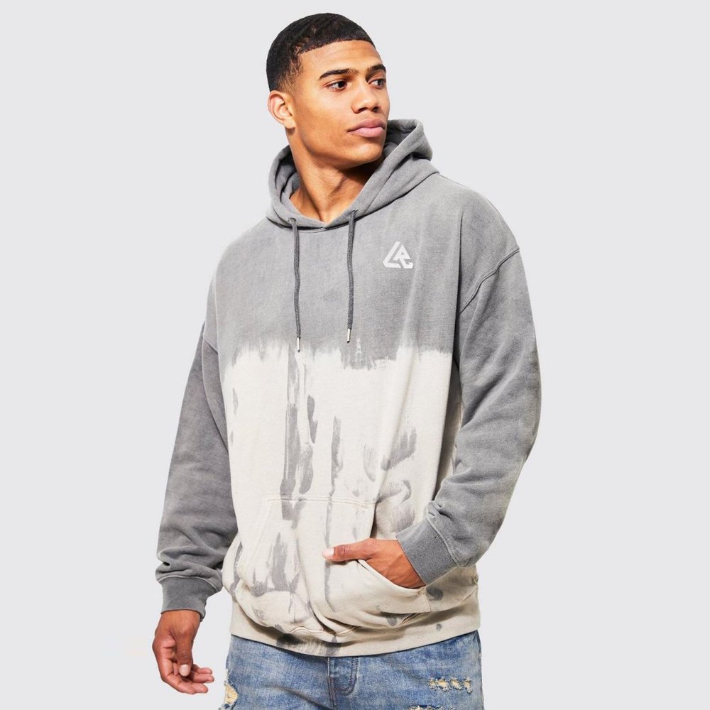 Oversized Bleach Tie Dye Skull GRraphic Hoodie – Grey