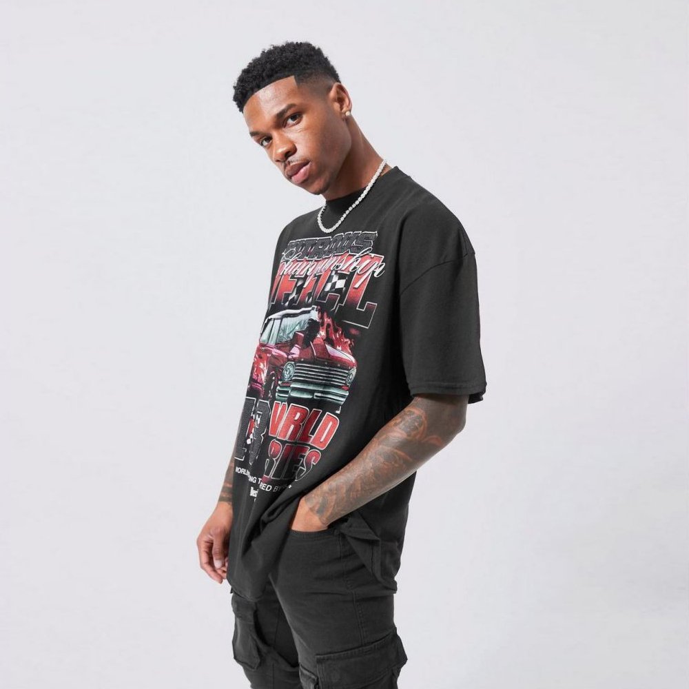 Oversized Ofcl Car Graphic T-Shirt – Black